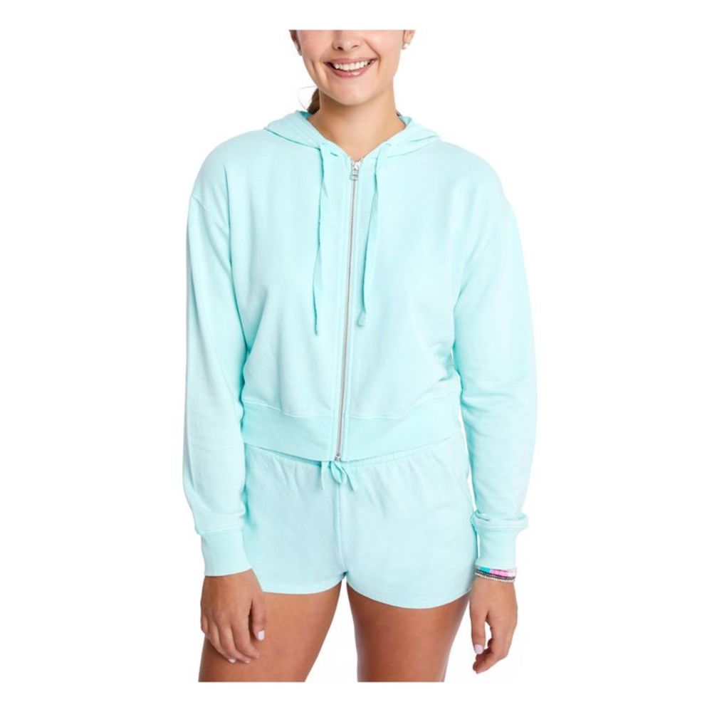 SUNDOWN BY SPLENDID Womens Turquoise Hemline Band Long Sleeve Hoodie Top M